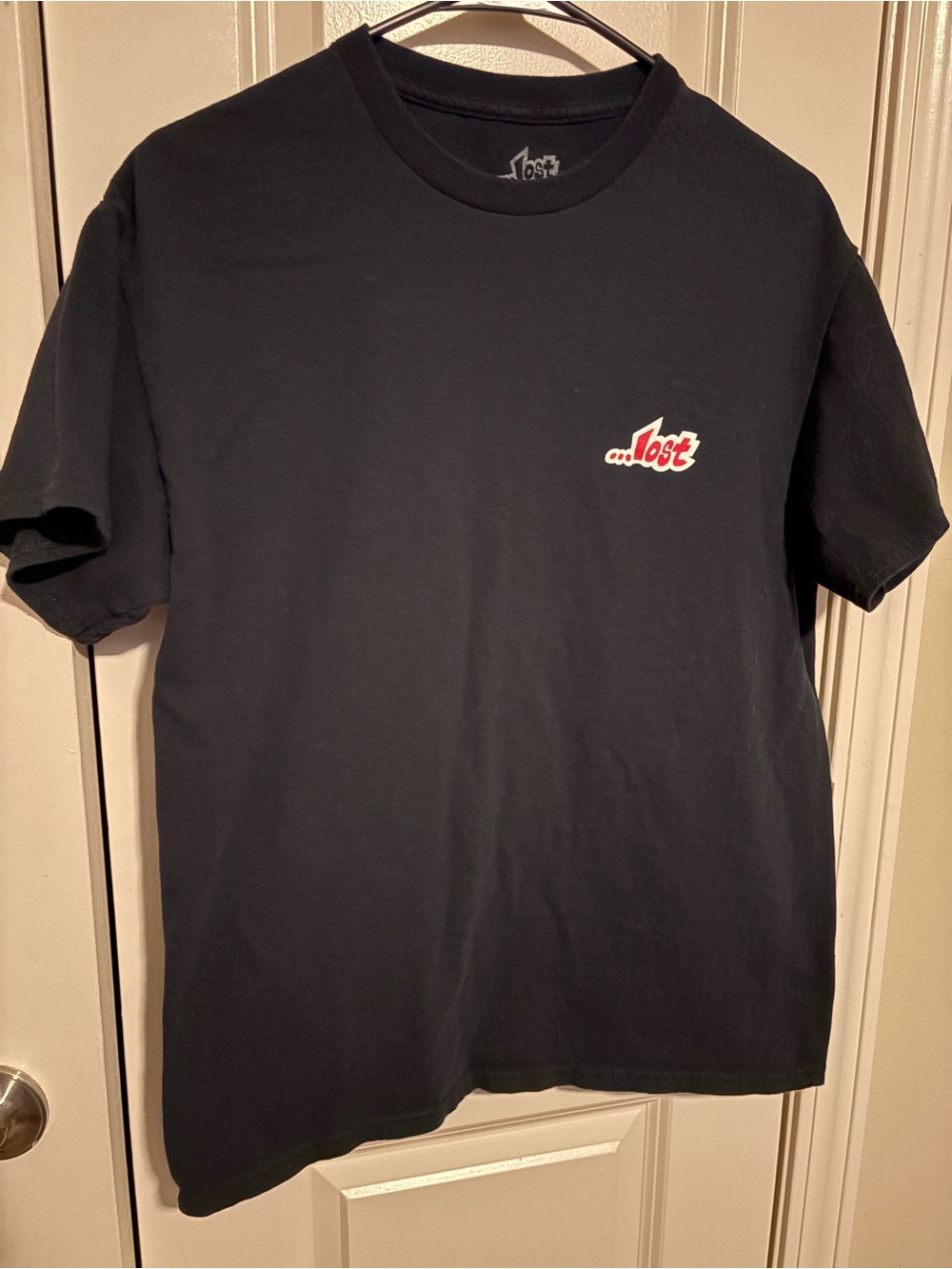Lost Black Tee with Red and White Graphics